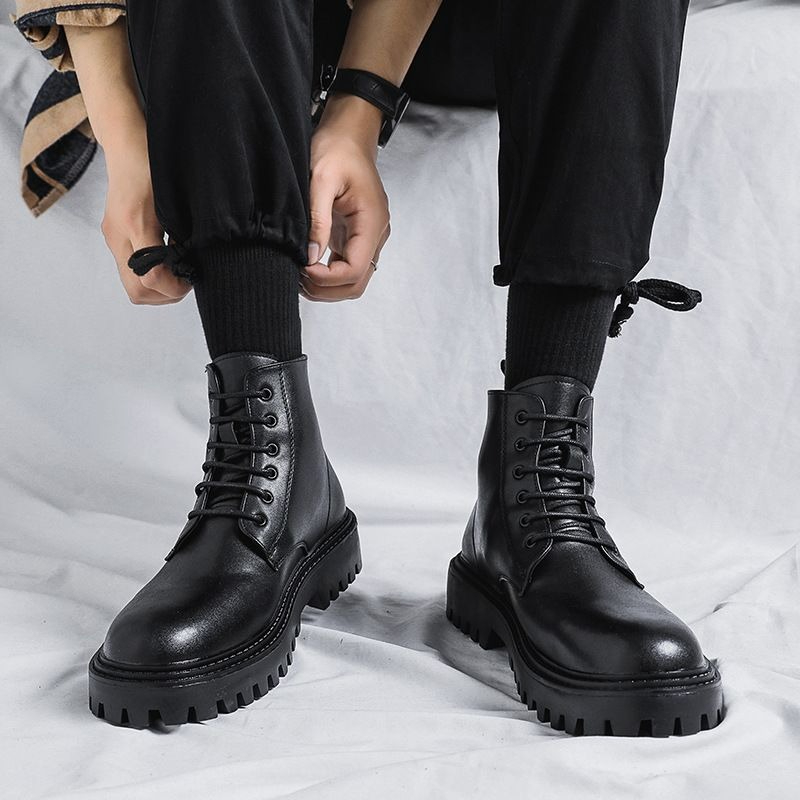 Men'S Shoes Height Increase - Erkek Yüksek Bilekli Deri Botlar Moda